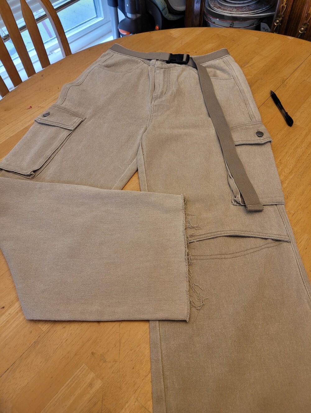 POL Casual Twill Pants in Khaki with Web Belt NWOT